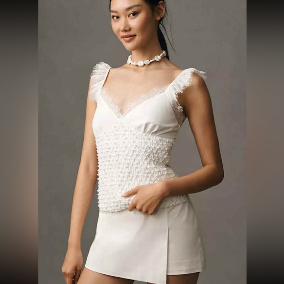 Anthropologie Tops - NWT from Anthropologie Elegant White Lace Trimmed Women's Tank XL